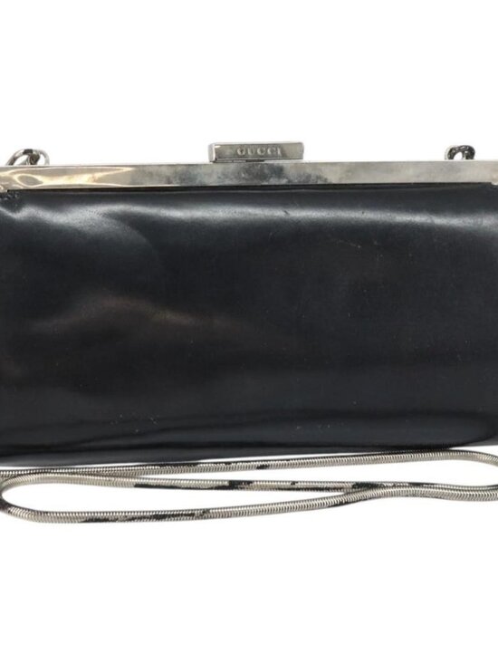 Authentic GUCCI Chain Shoulder Bag Leather Black Silver